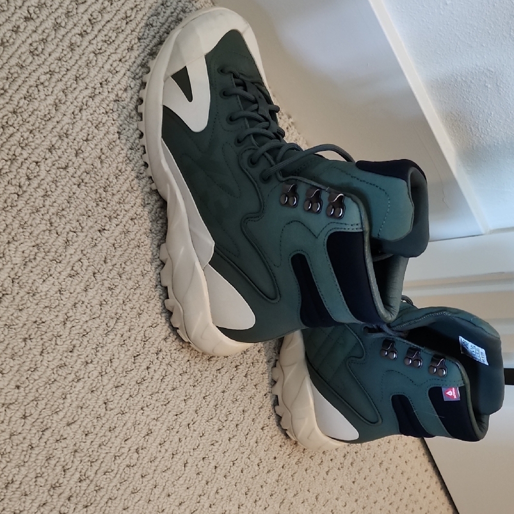 Y3 Adiddas Green and White High-Top Shoes